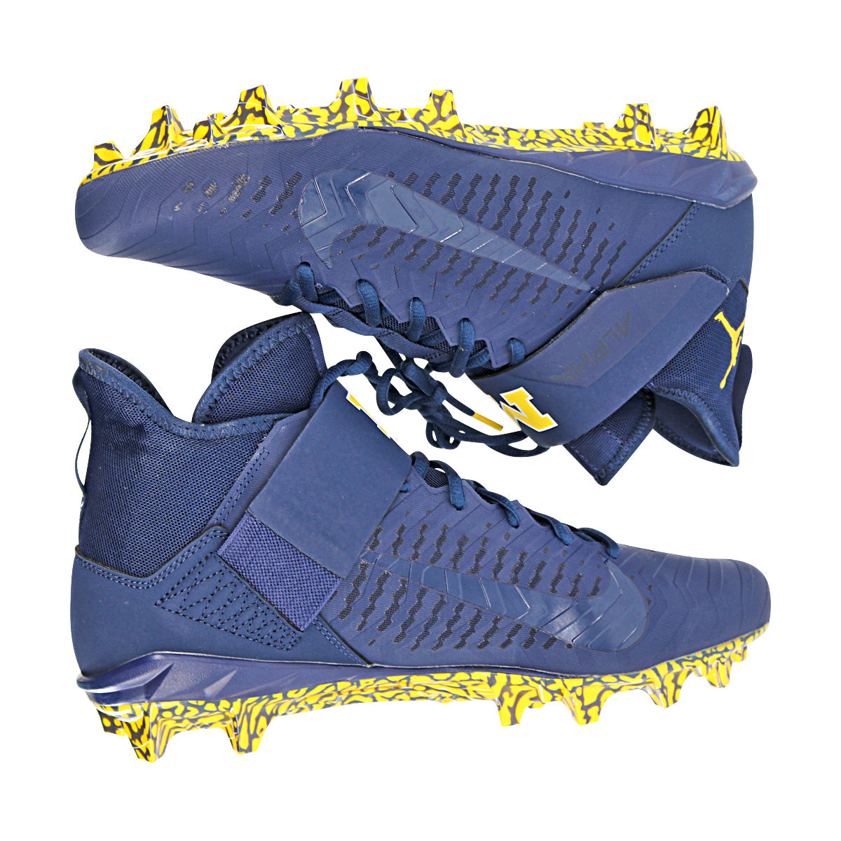 Jordan Brand Alpha Menace Pro 2 University of Michigan Team Issued Cleats Size 12 In Blue - Side View