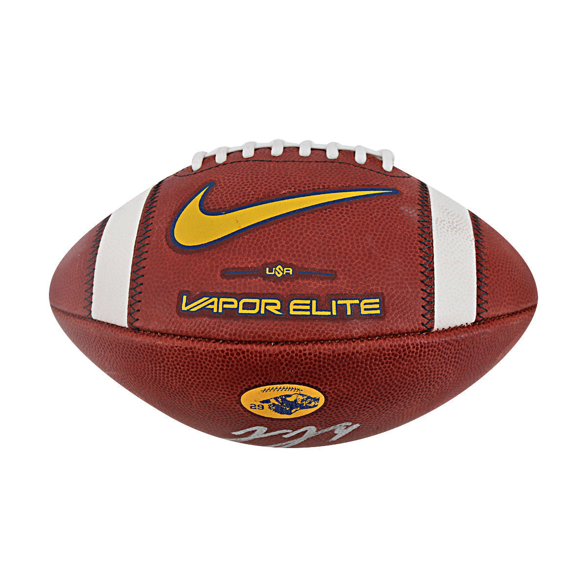 JJ McCarthy University of Michigan Autographed Team Issued Nike Vapor Elite Ball #29 Football (CX Auth) - Back View