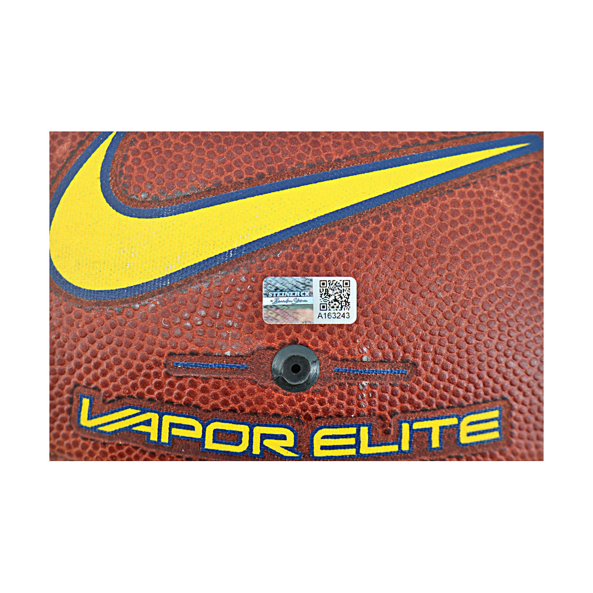 JJ McCarthy University of Michigan Autographed Team Issued Nike Vapor Elite Ball #74 Football (CX Auth) - Sticker View