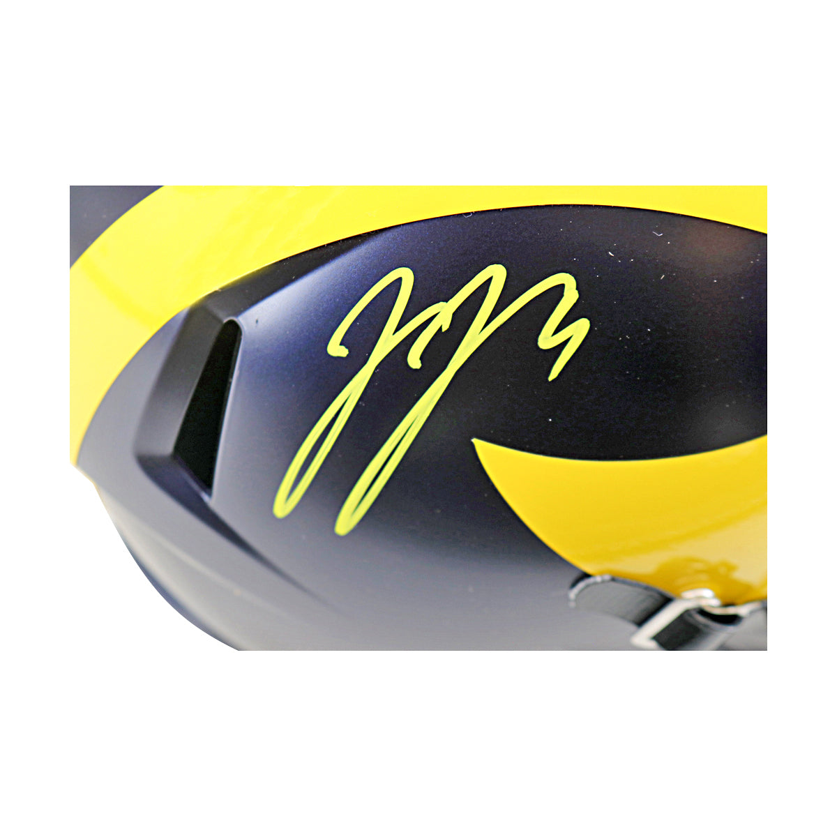 JJ McCarthy University of Michigan Autographed Riddell Full Size Replica Speed Helmet (Beckett Auth) - Signature View