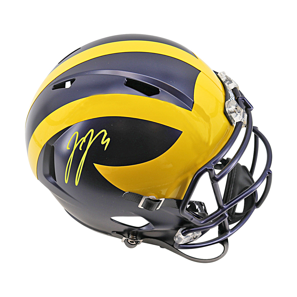JJ McCarthy University of Michigan Autographed Riddell Full Size Replica Speed Helmet (Beckett Auth) - Side View