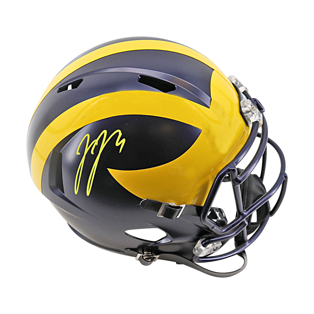 JJ McCarthy University of Michigan Autographed Riddell Full Size Replica Speed Helmet (Beckett Auth) - Side View 2