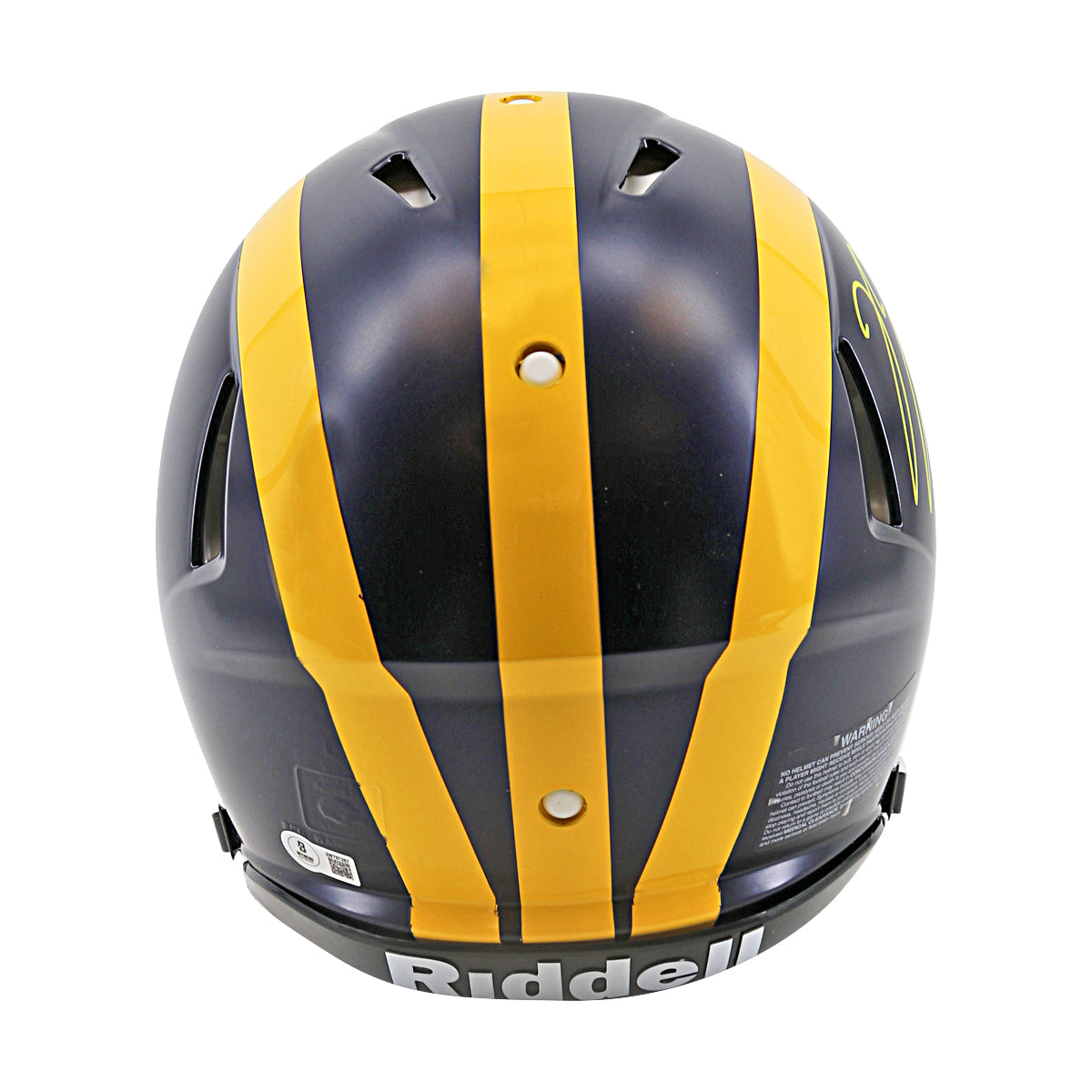 JJ McCarthy University of Michigan Autographed Riddell Full Size Authentic Speed Helmet (Beckett Auth) - Back View
