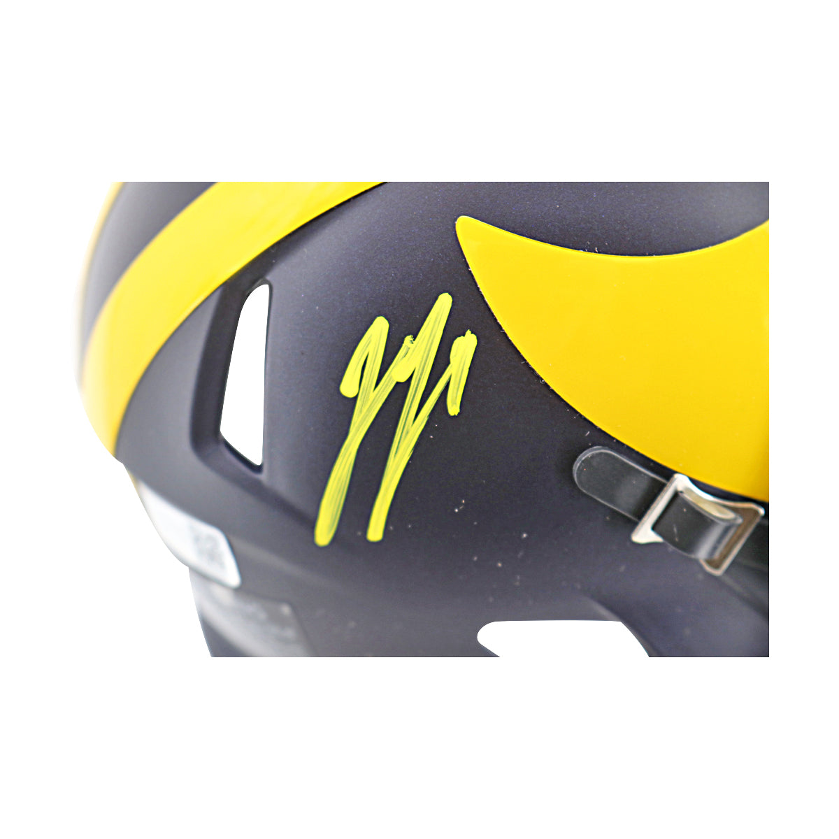 JJ McCarthy University of Michigan Autographed Riddell Mini Helmet (CX Auth) - Signature View