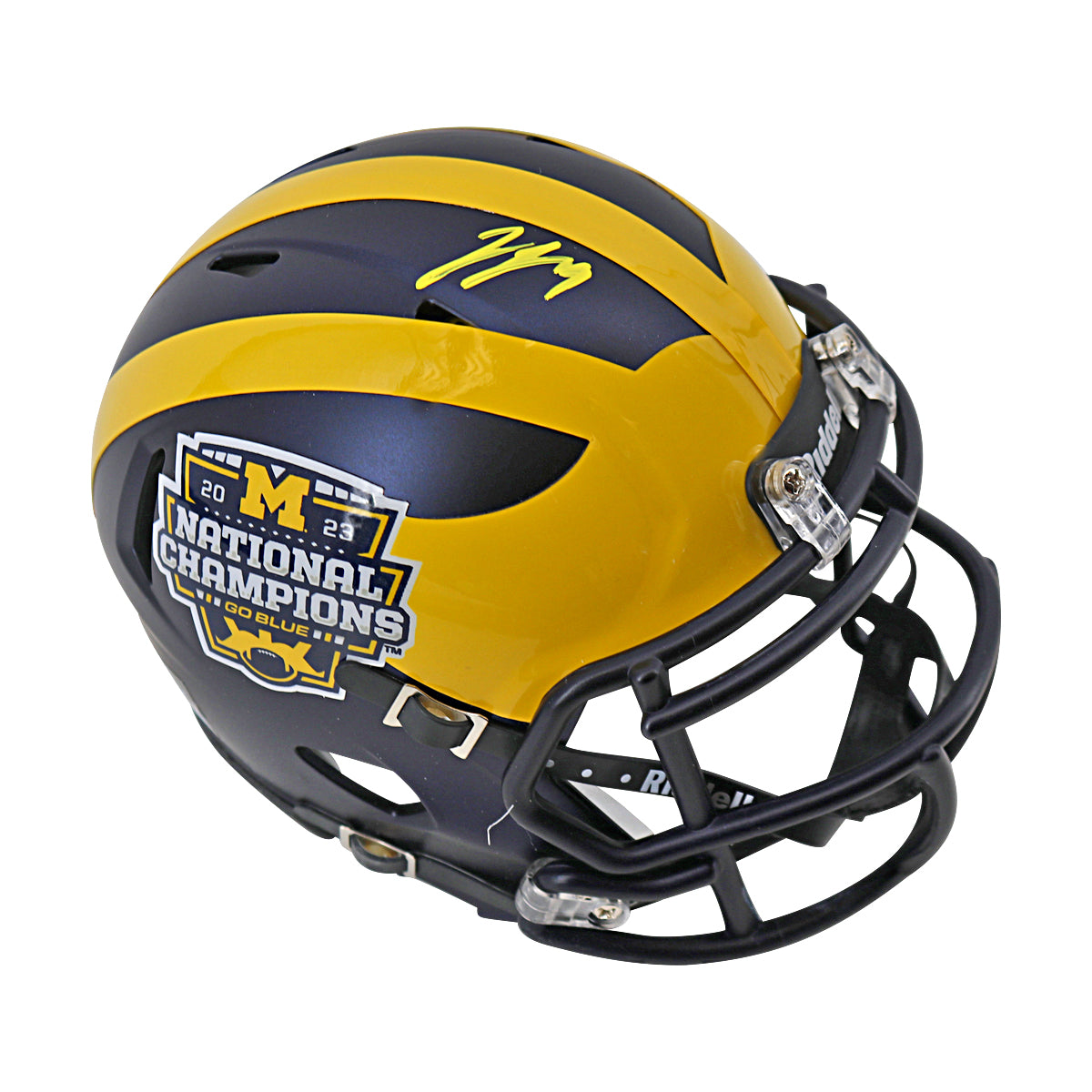 JJ McCarthy University of Michigan Autographed Riddell 2023 National Champions Mini Helmet (CX Auth) - Right Side View