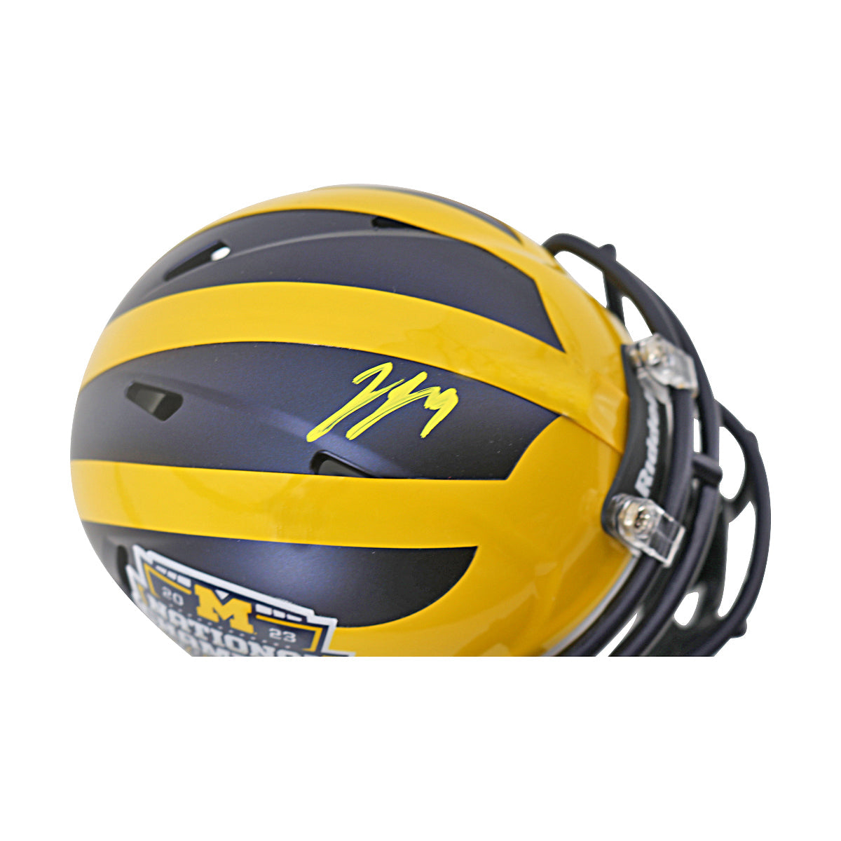 JJ McCarthy University of Michigan Autographed Riddell 2023 National Champions Mini Helmet (CX Auth) - Signature View