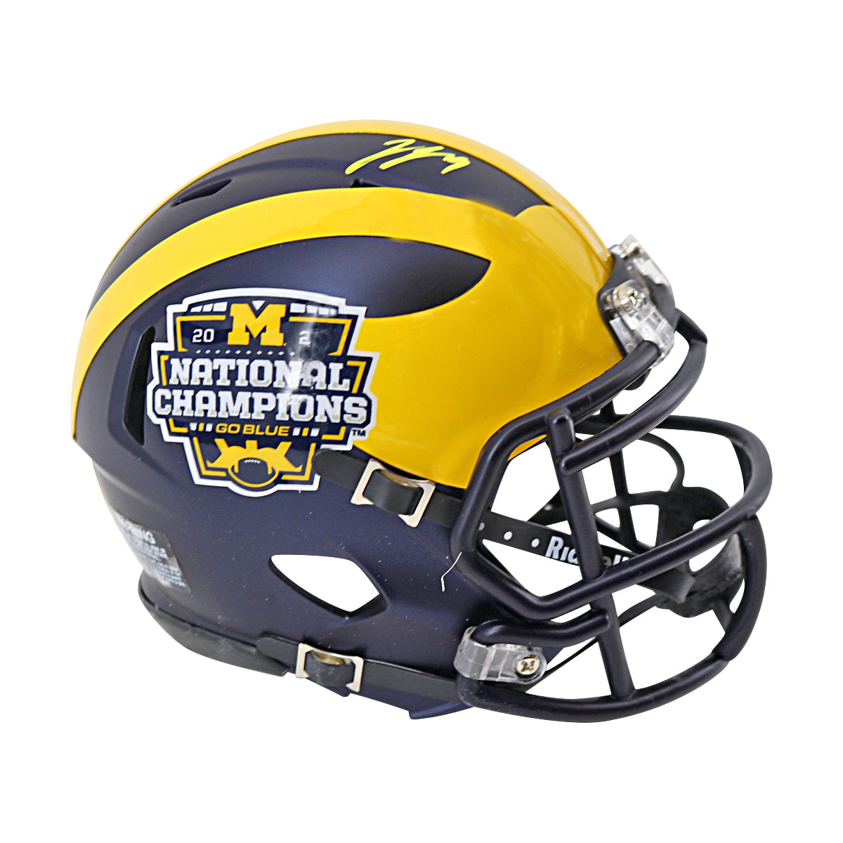 JJ McCarthy University of Michigan Autographed Riddell 2023 National Champions Mini Helmet (CX Auth) - Right Side View 2