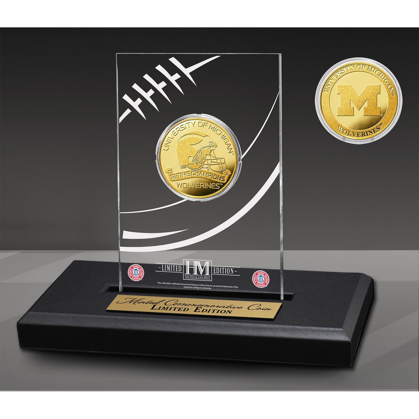 University Of Michigan 12-Time National Champions Gold Coin Acrylic - Front View