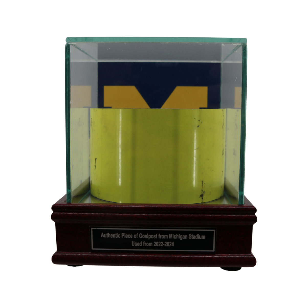 Michigan Wolverines Display Case with Authentic Big House Goalpost Piece - Back View