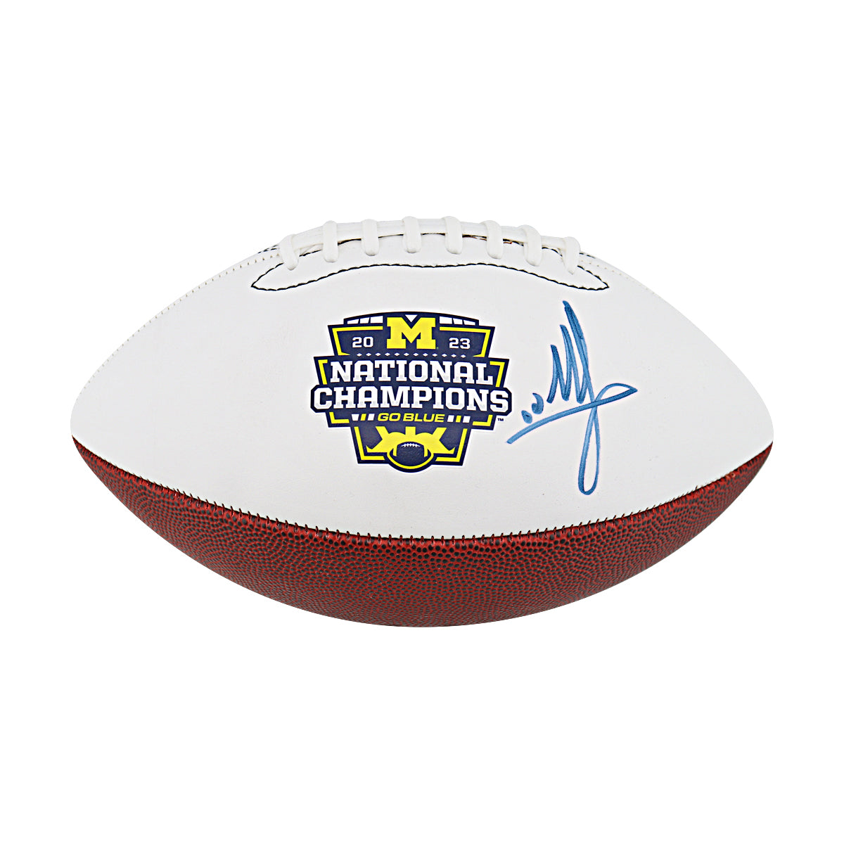 Mike Sainristil Michigan Wolverines Autographed Signed 2023 National Champions Logobrands Football In White - Front View