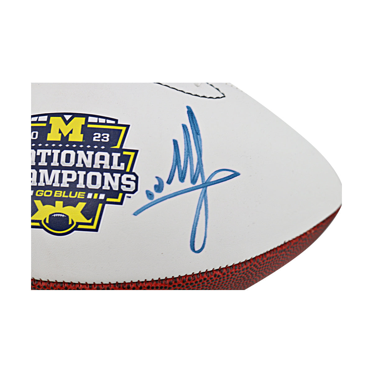 Mike Sainristil Michigan Wolverines Autographed Signed 2023 National Champions Logobrands Football In White - Signature View