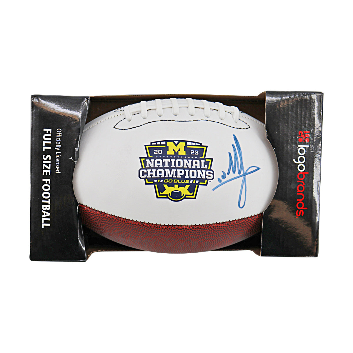 Mike Sainristil Michigan Wolverines Autographed Signed 2023 National Champions Logobrands Football In White - Front In Box View
