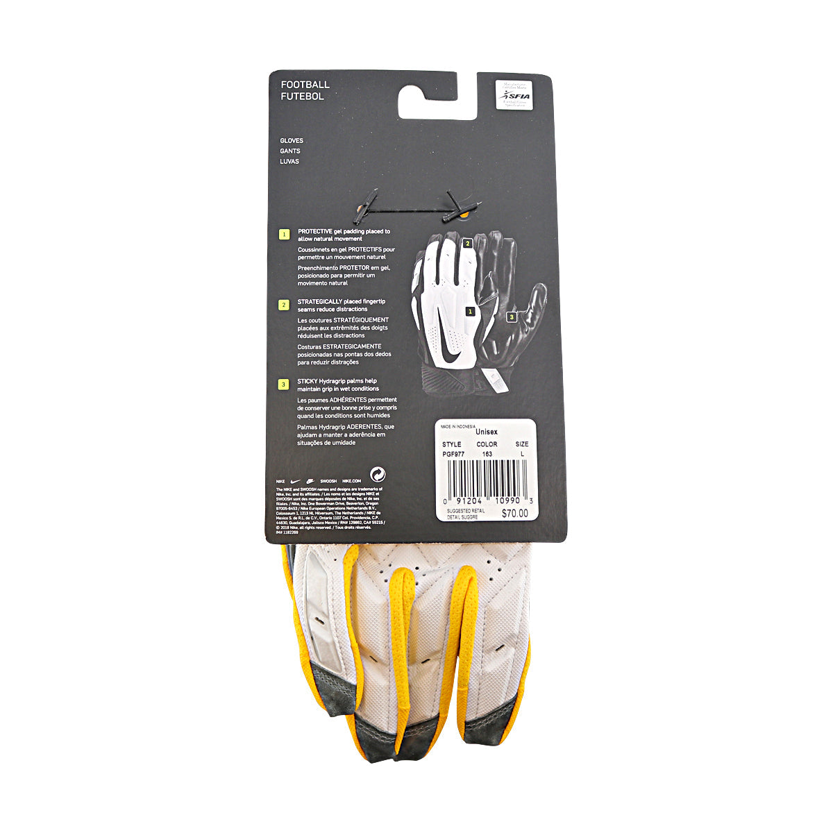 Jordan Brand D-Tack Team Issued Michigan Wolverines White Gloves Size L Style F977 - Back View 2