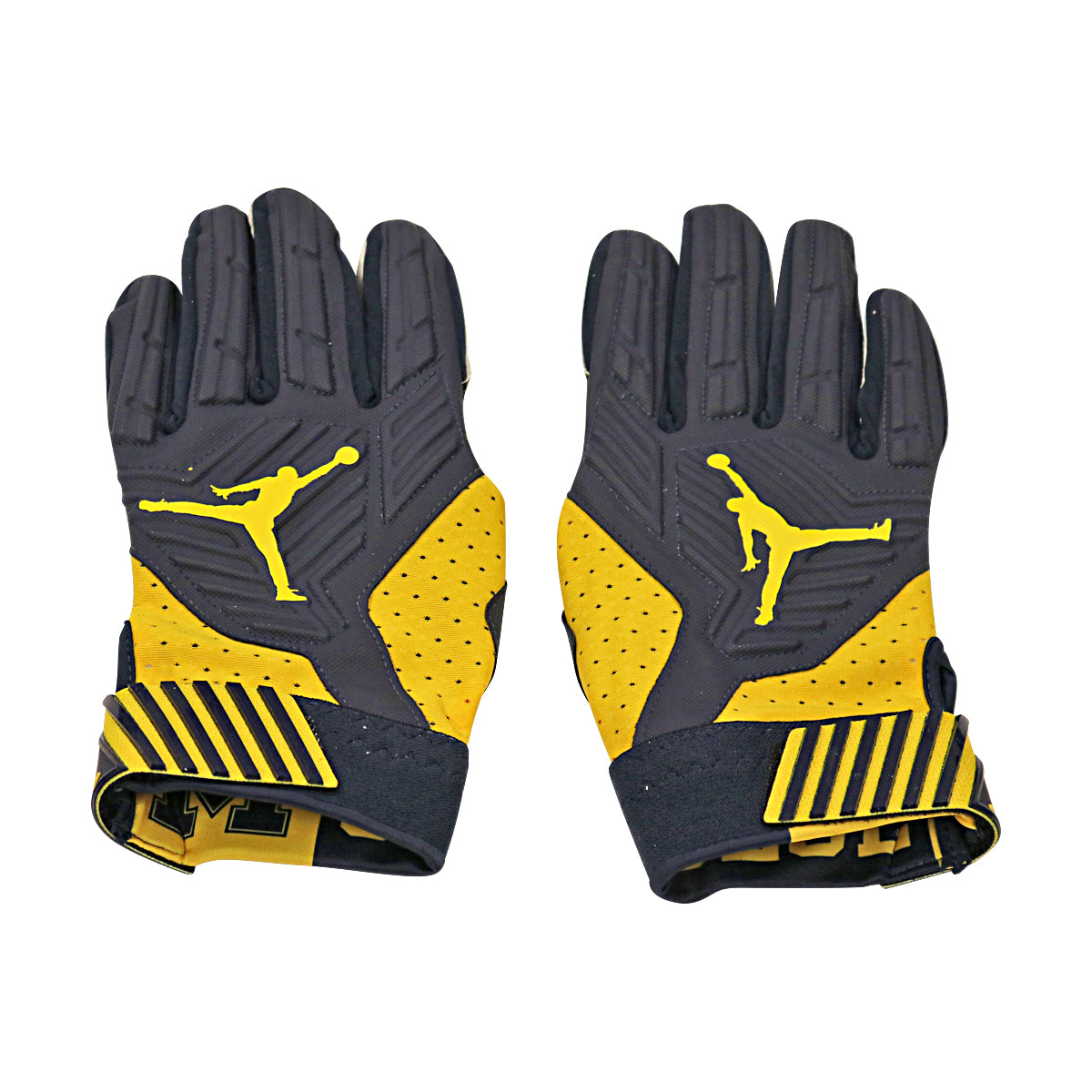 Jordan Brand D-Tack 5 Michigan Wolverines Blue Gloves Size: XL Style 459 In Black - Back View