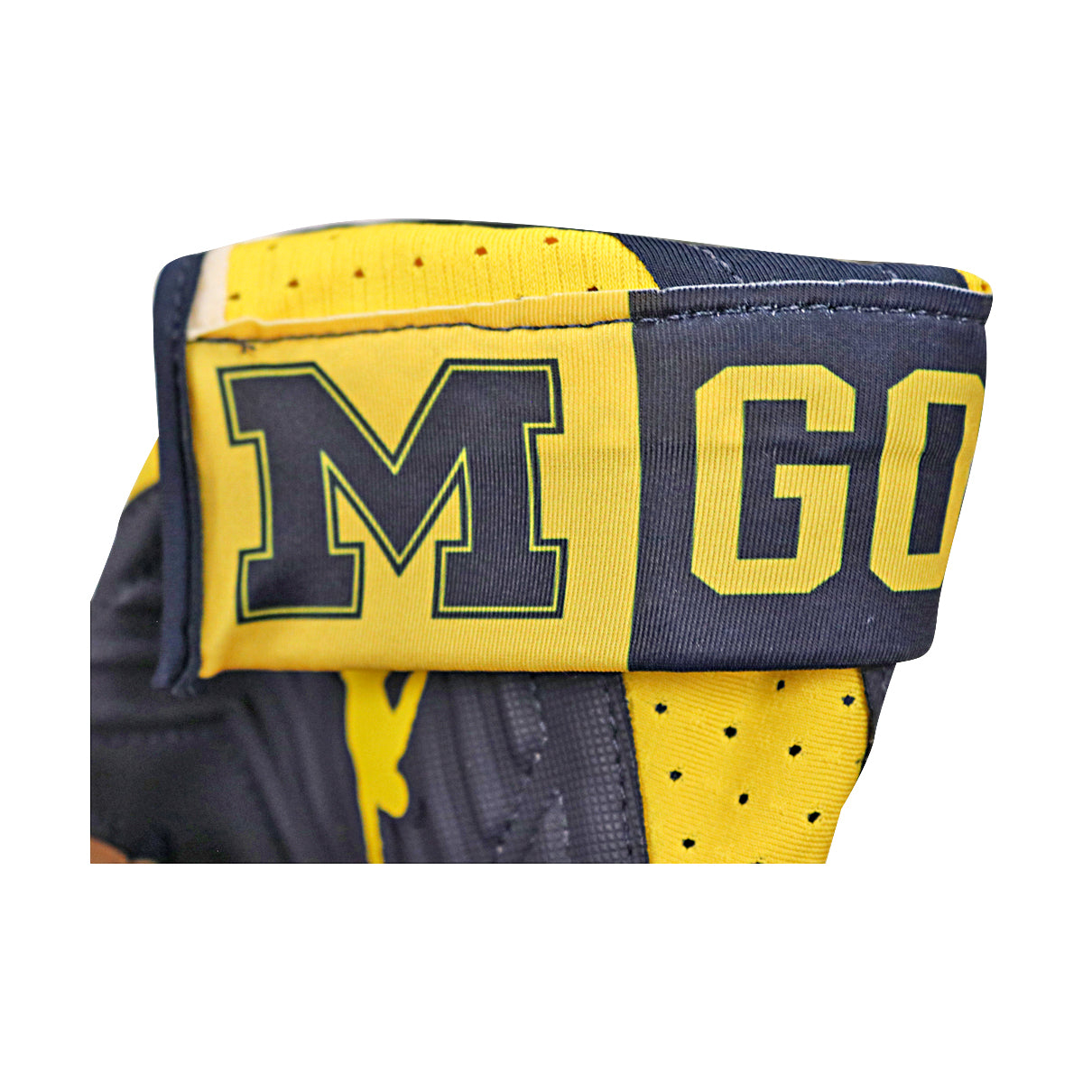 Jordan Brand D-Tack 5 Michigan Wolverines Blue Gloves Size: XL Style 459 In Black - Wrap View
