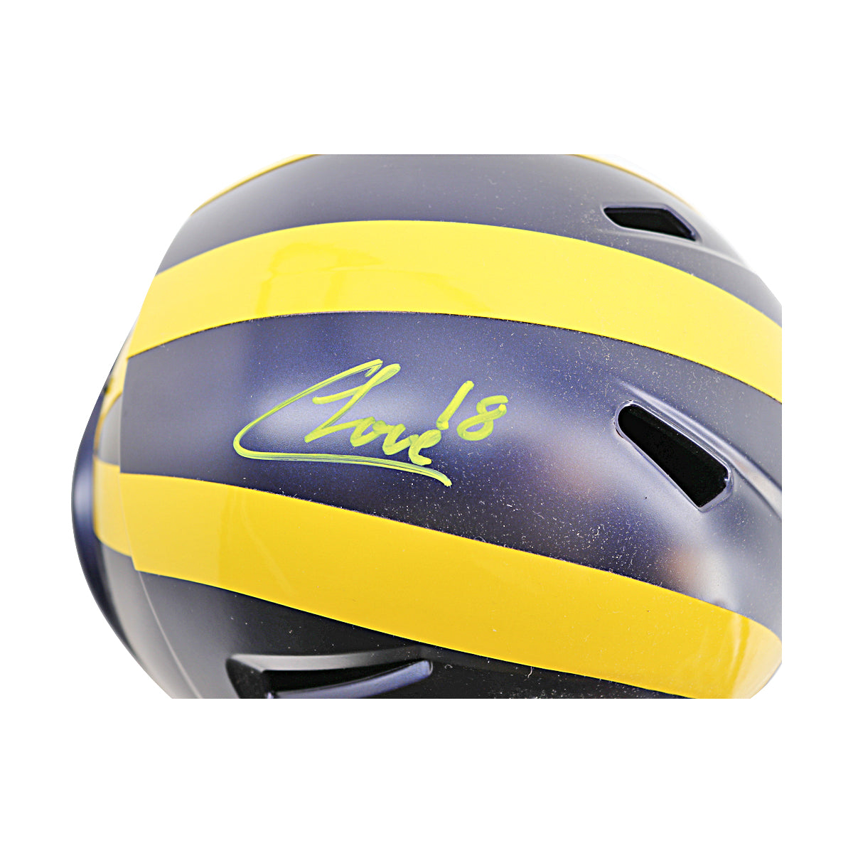 Colston Loveland Michigan Wolverines Autographed Signed 2023 National Champions Replica Full Size Riddell Speed Helmet In Navy - Signature View