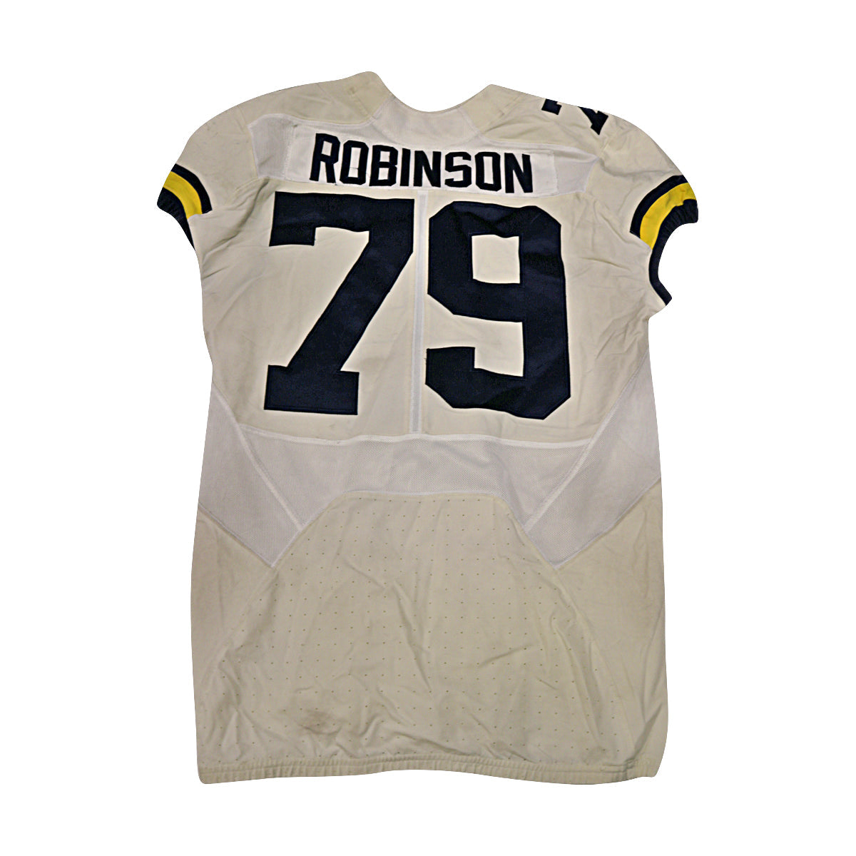 Greg Robinson Michigan Wolverines #79 2017 Practice Used White Jordan Brand Jersey - Back View