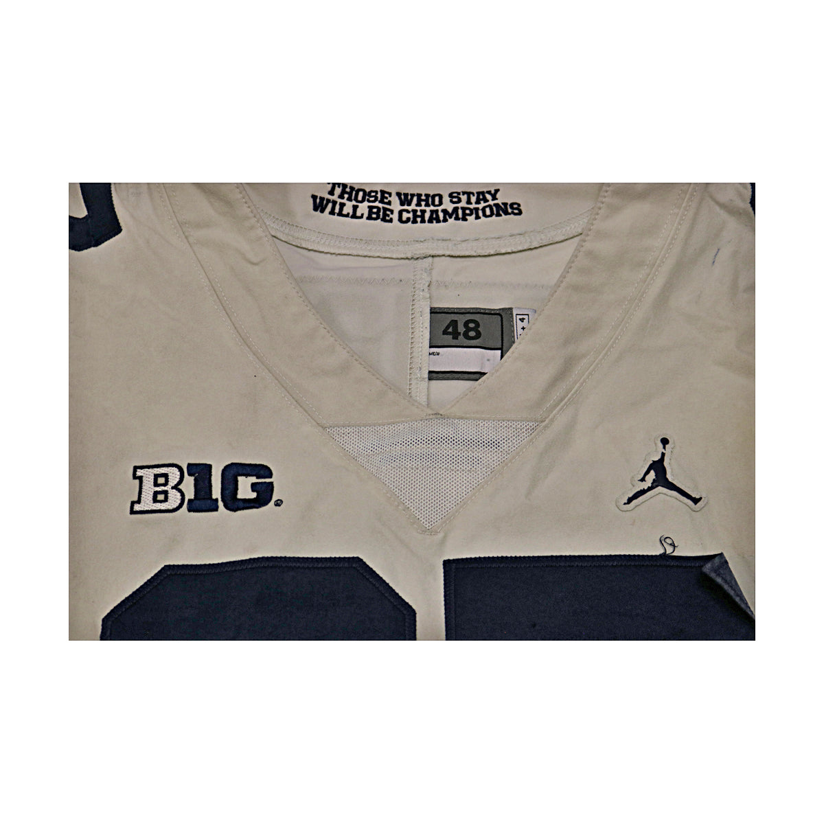 Jess Speight Michigan Wolverines #67 2018 Practice Used White Jordan Brand Jersey - Tag View