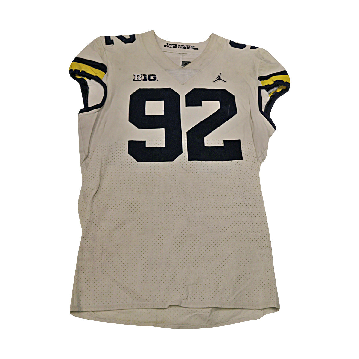 Phillip Paea Michigan Wolverines #92 2018 Practice Used White Jordan Brand Jersey - Front View