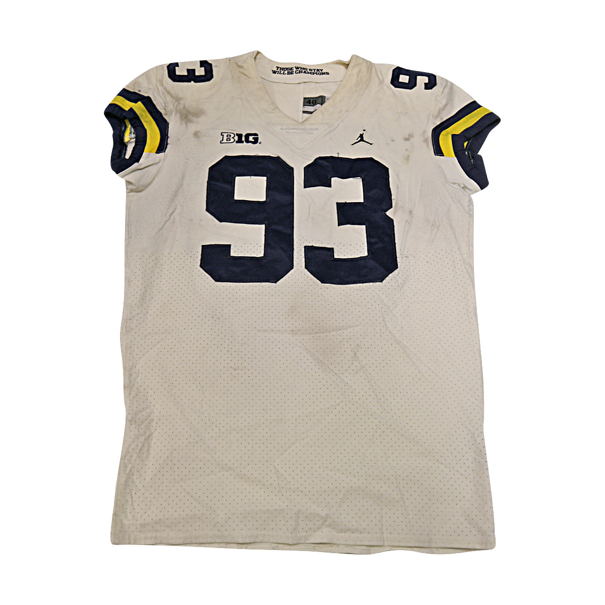 Michigan Wolverines #93 2018 Practice Used White Jordan Brand Jersey - Front View