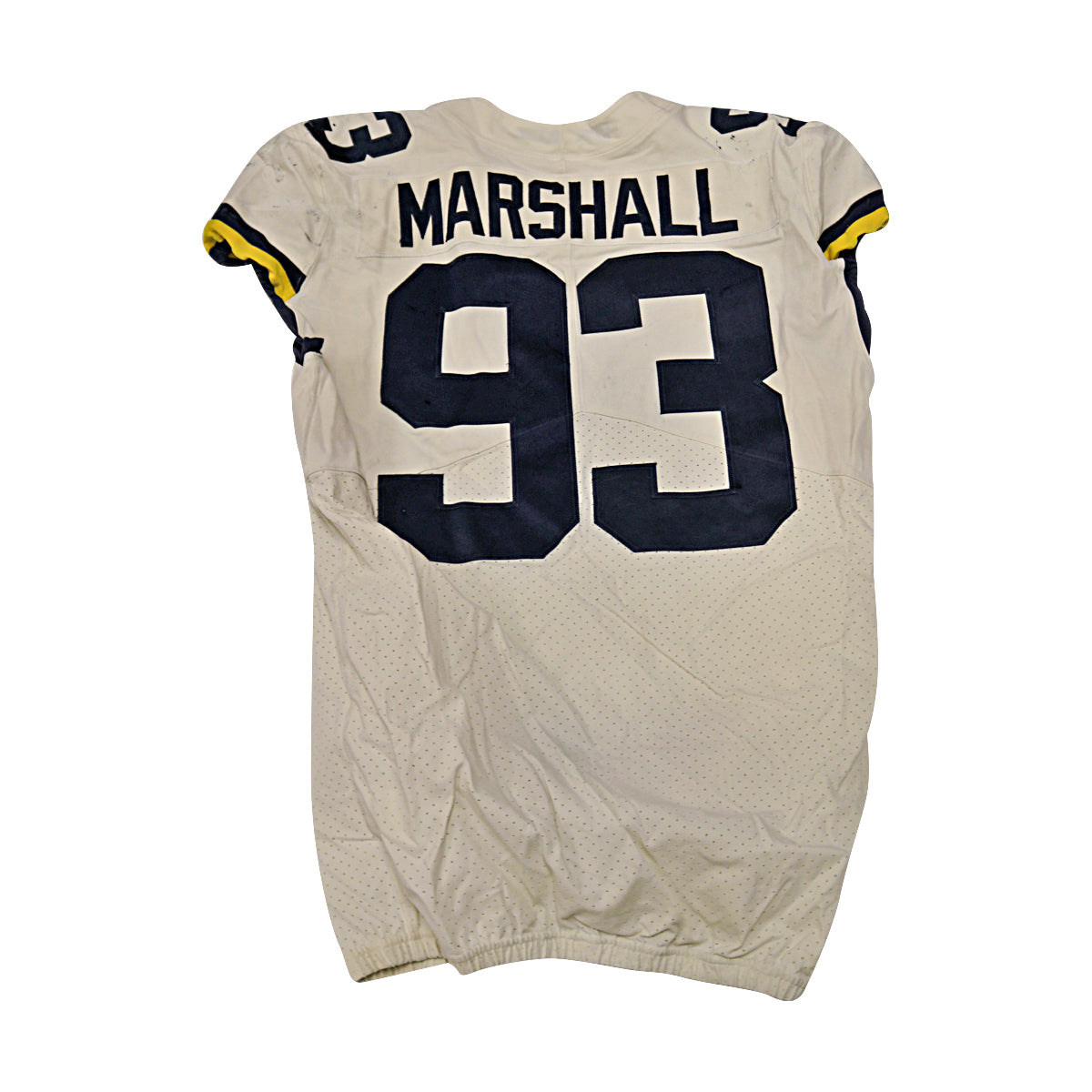 Lawrence Marshall Michigan Wolverines #93 2018 Practice Used White Jordan Brand Jersey - Back View