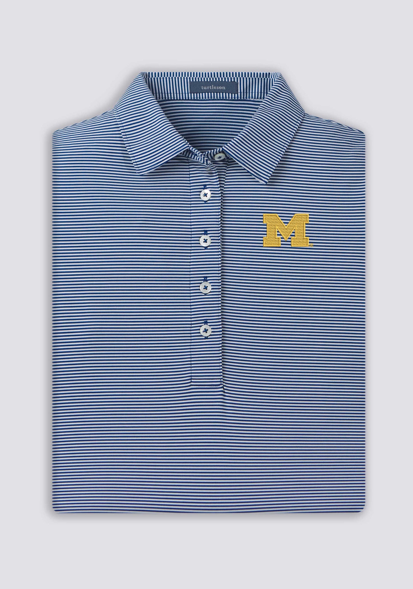 Michigan Wolverines Ladies Cara Navy Striped Polo - Front View
