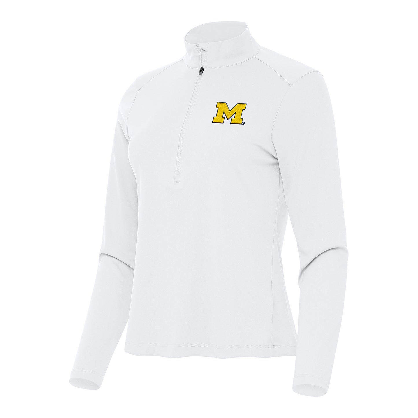 Michigan Wolverines Ladies White Tribute Half Zip Pullover - Front View