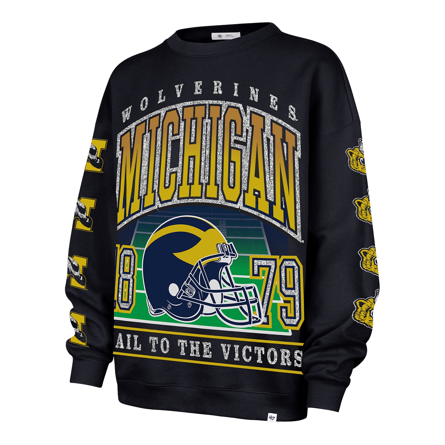 Michigan Wolverines Women's 47 Brand Go Big Oversized Crewneck In Blue - Front View