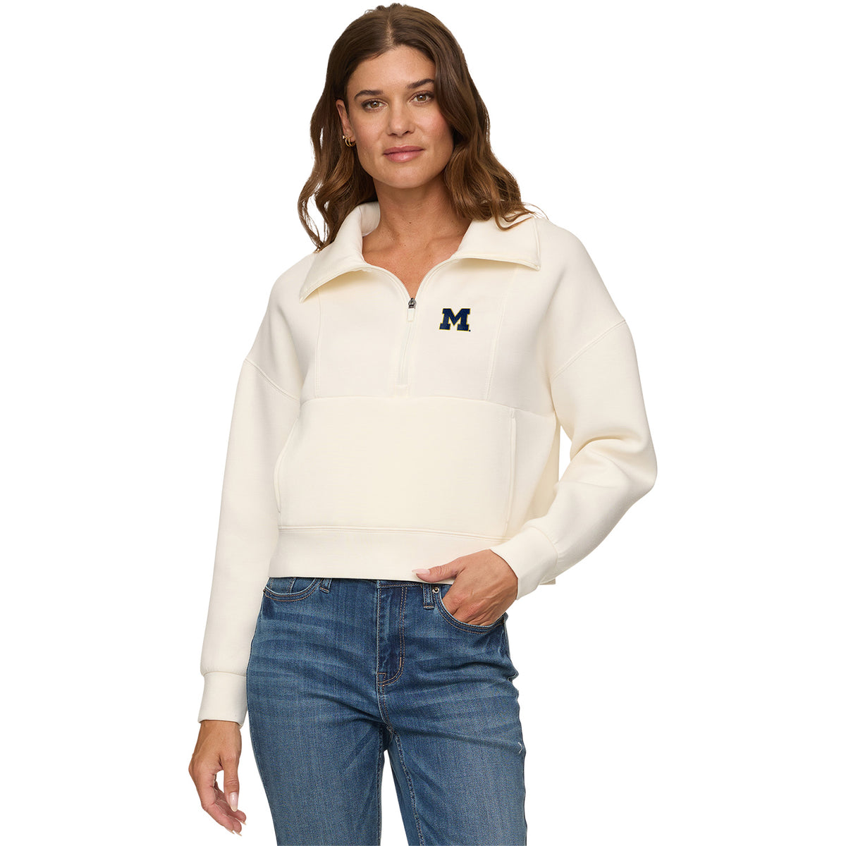 Michigan Wolverines Ladies Cream M Logo Scuba Half Zip