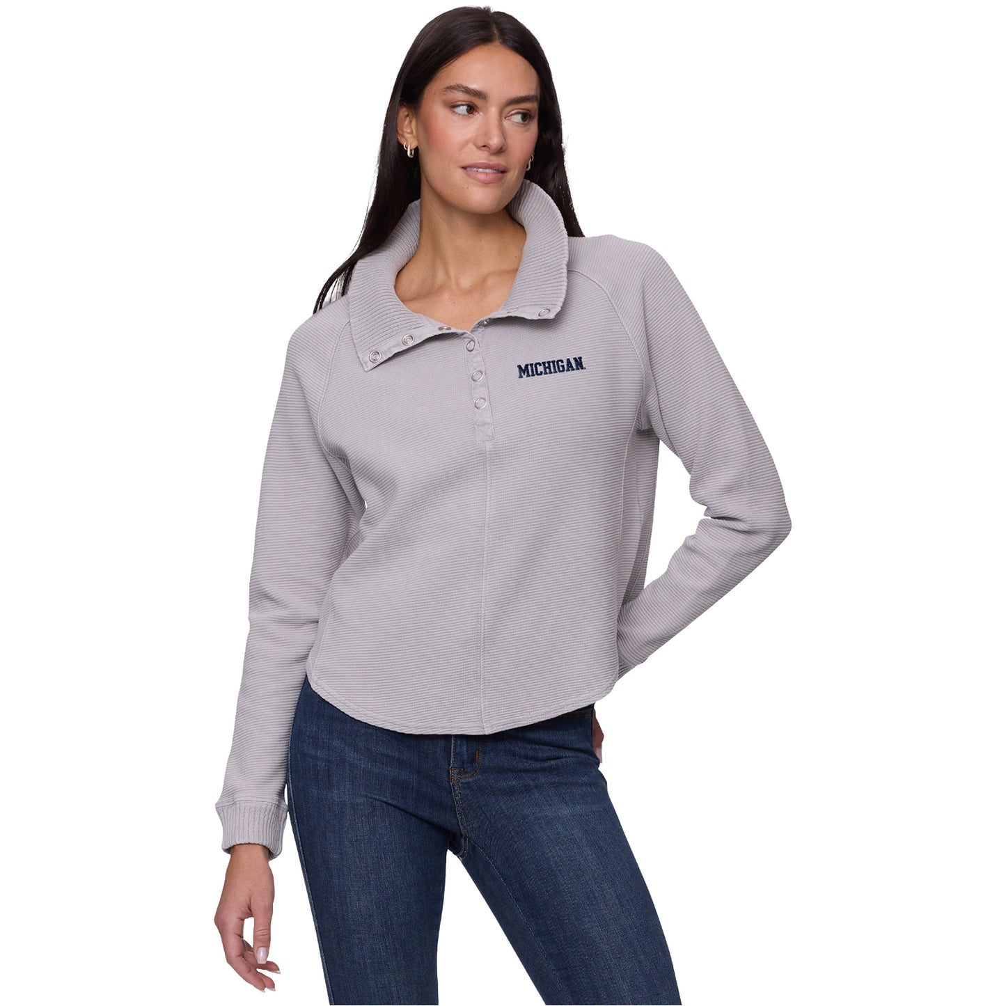 Michigan Wolverines Flag & Anthem Ladies Grey 1/4 Zip