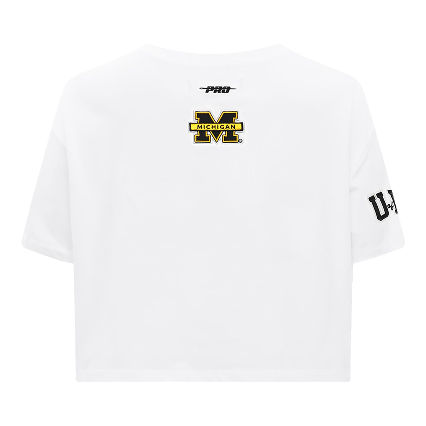 Michigan Wolverines Women's Pro Standard White Arch Wordmark Crop T-Shirt - Back View