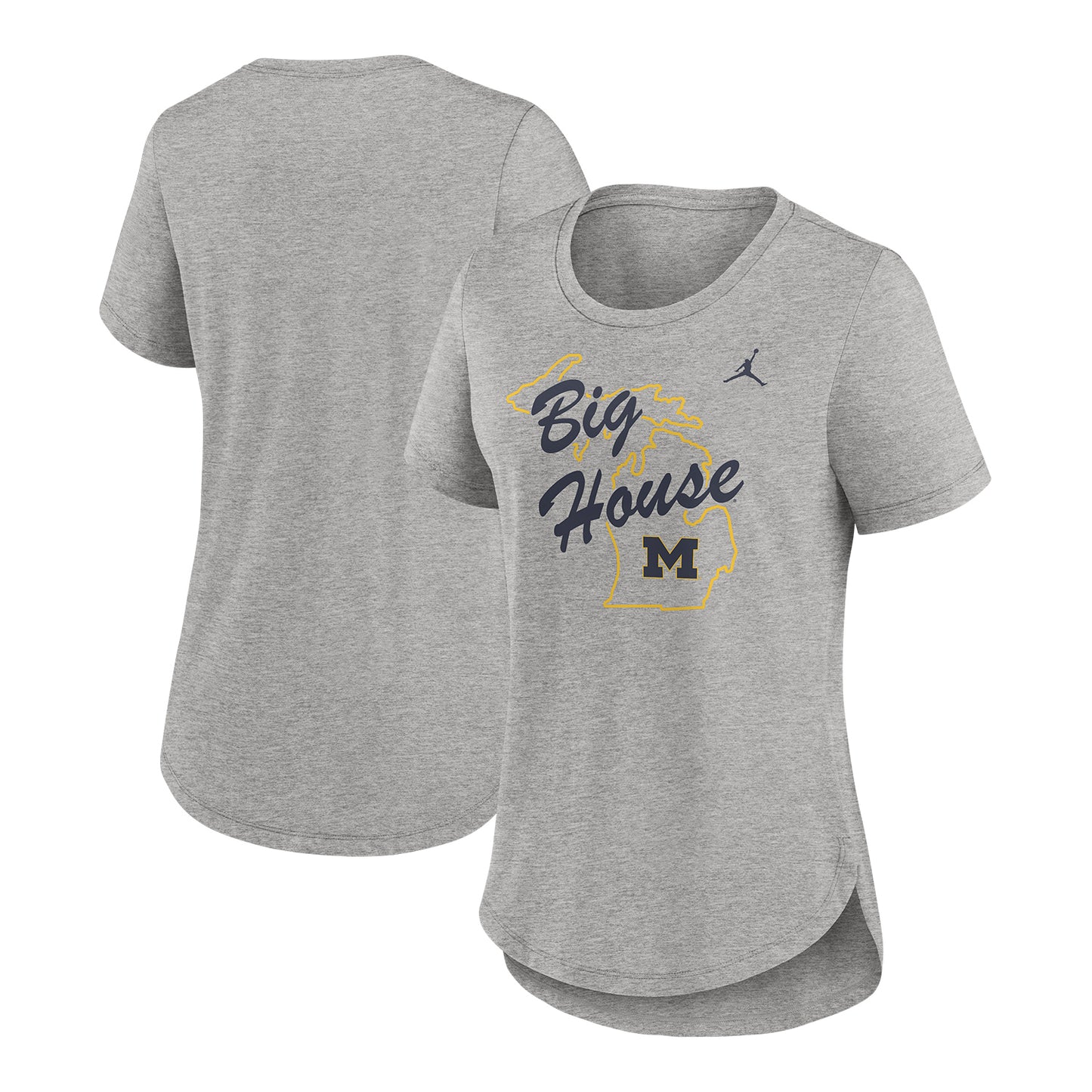 Michigan Wolverines Women's Jordan Brand Gray The Big House Graphic T-Shirt - Multi View