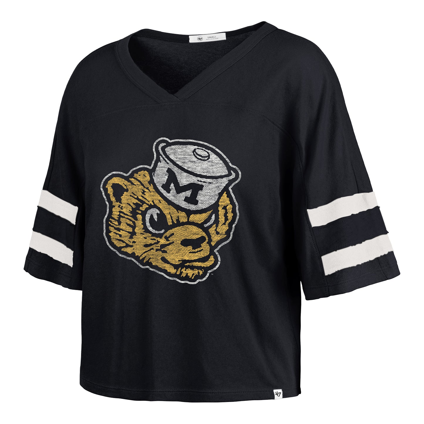 Michigan Wolverines 47 Brand Women's Navy Premier Scout Crop Tee In Black - Front View