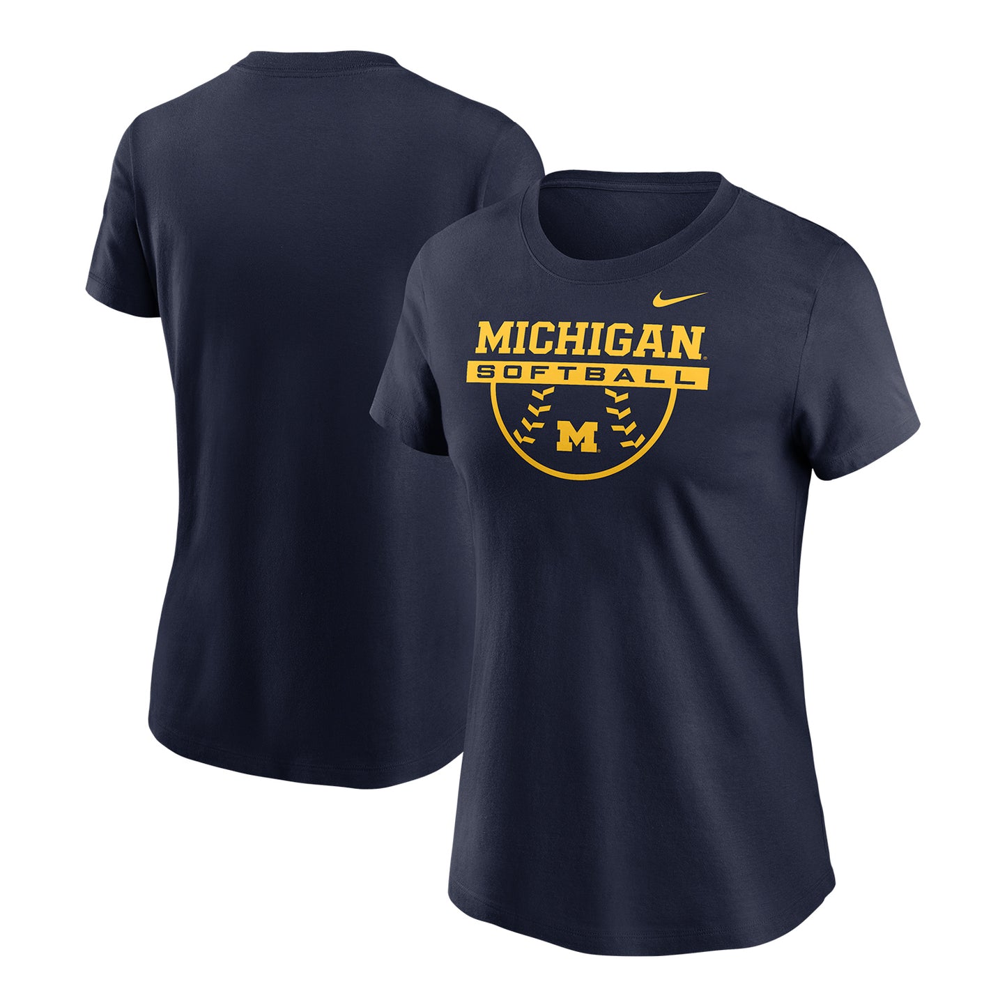 Michigan Wolverines Softball Nike Navy Ladies T-Shirt - Front & Back View