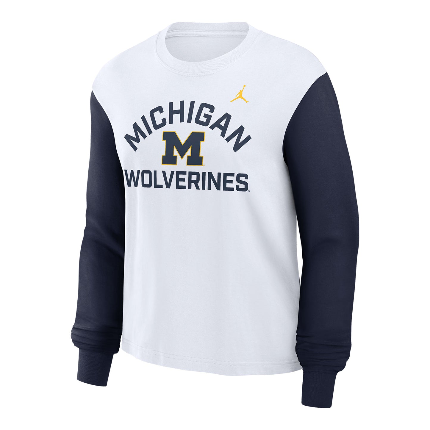 Michigan Wolverines Nike Jordan Ladies White Long Sleeve Boxy Tee - Front View