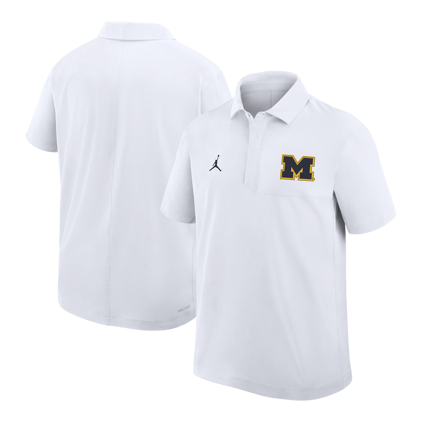 Michigan Wolverines Jordan White Woven Polo - Front & Back View