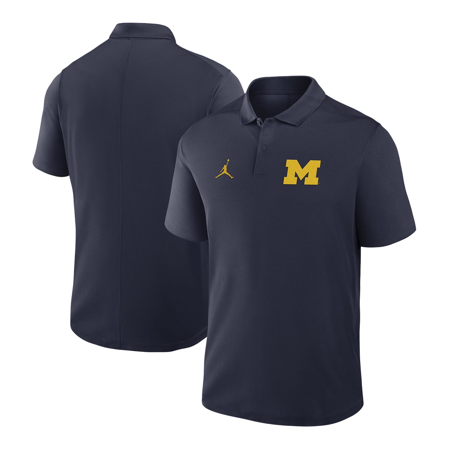 Michigan Wolverines Jordan Fast Break Navy Polo In Black - Front & Back View
