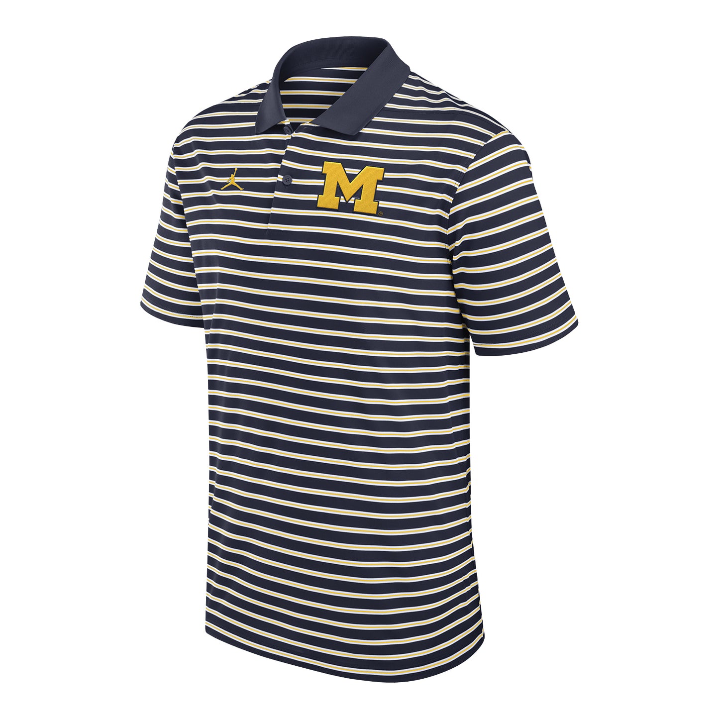 Michigan Wolverines Jordan Solid Foundation Striped Navy Polo In Navy - Front View