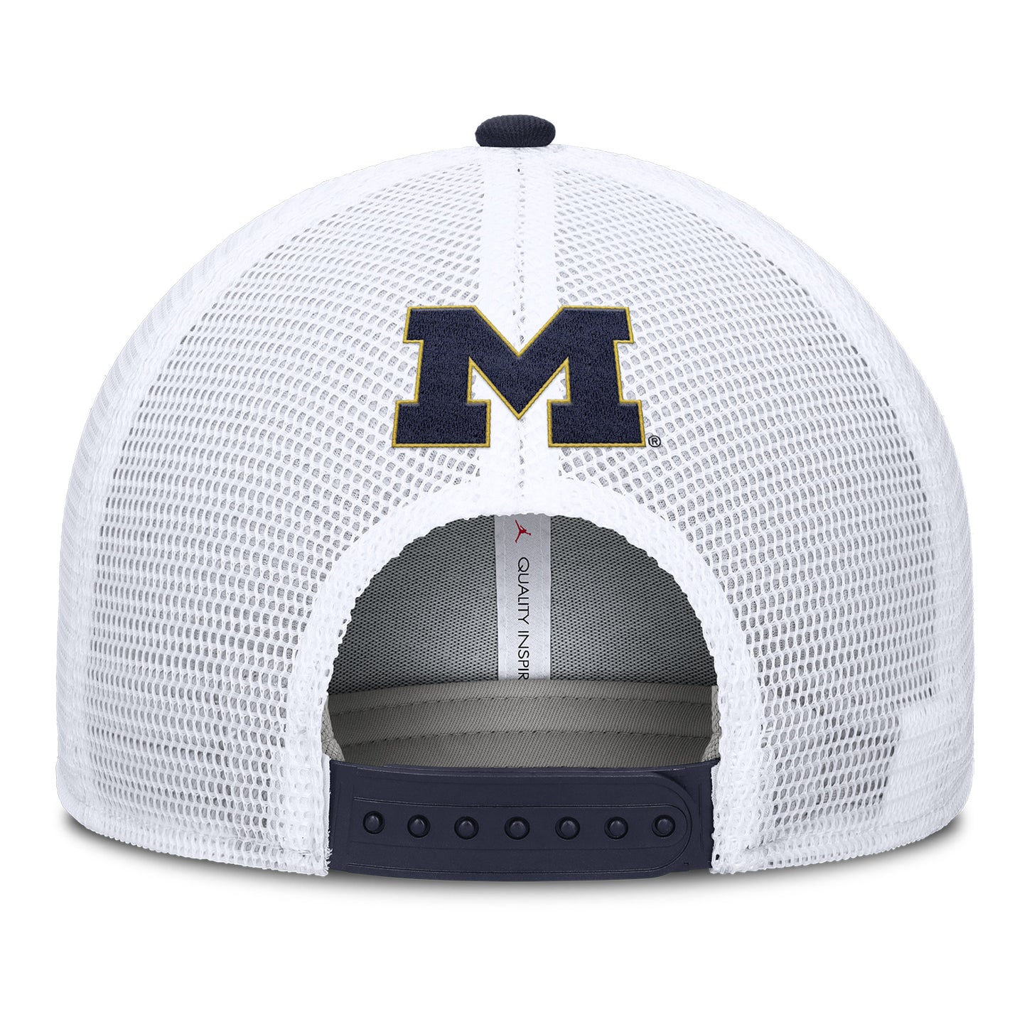 Michigan Wolverines Jordan Sideline Trucker Navy Hat - Back View
