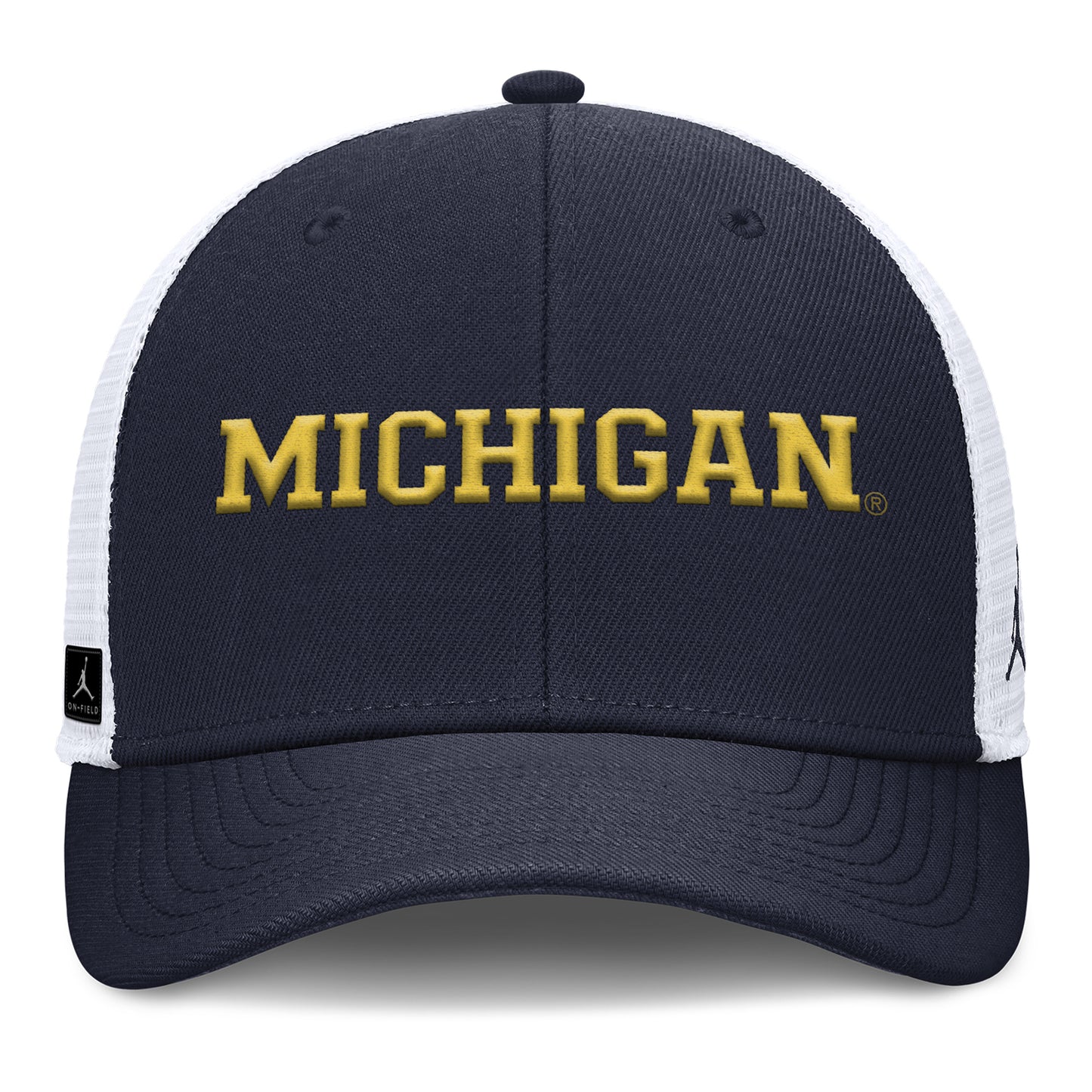 Michigan Wolverines Jordan Sideline Trucker Navy Hat - Front View