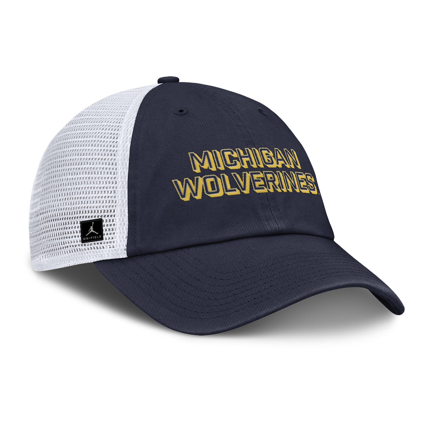 Michigan Wolverines Nike Jordan Navy Club Trucker Hat - Front Right View