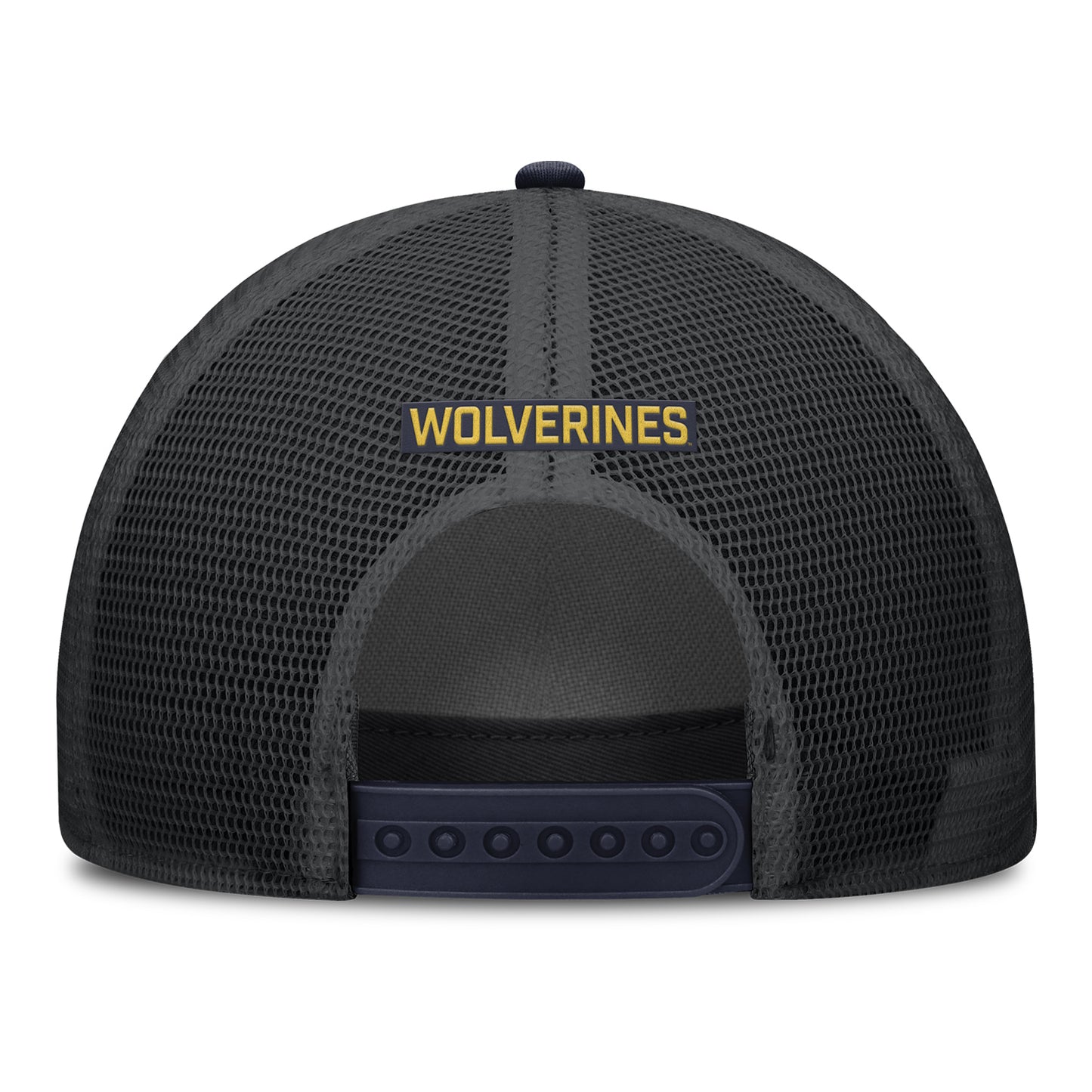 Michigan Wolverines Nike Jordan Navy Rise Trucker Primetime Hat - Back View