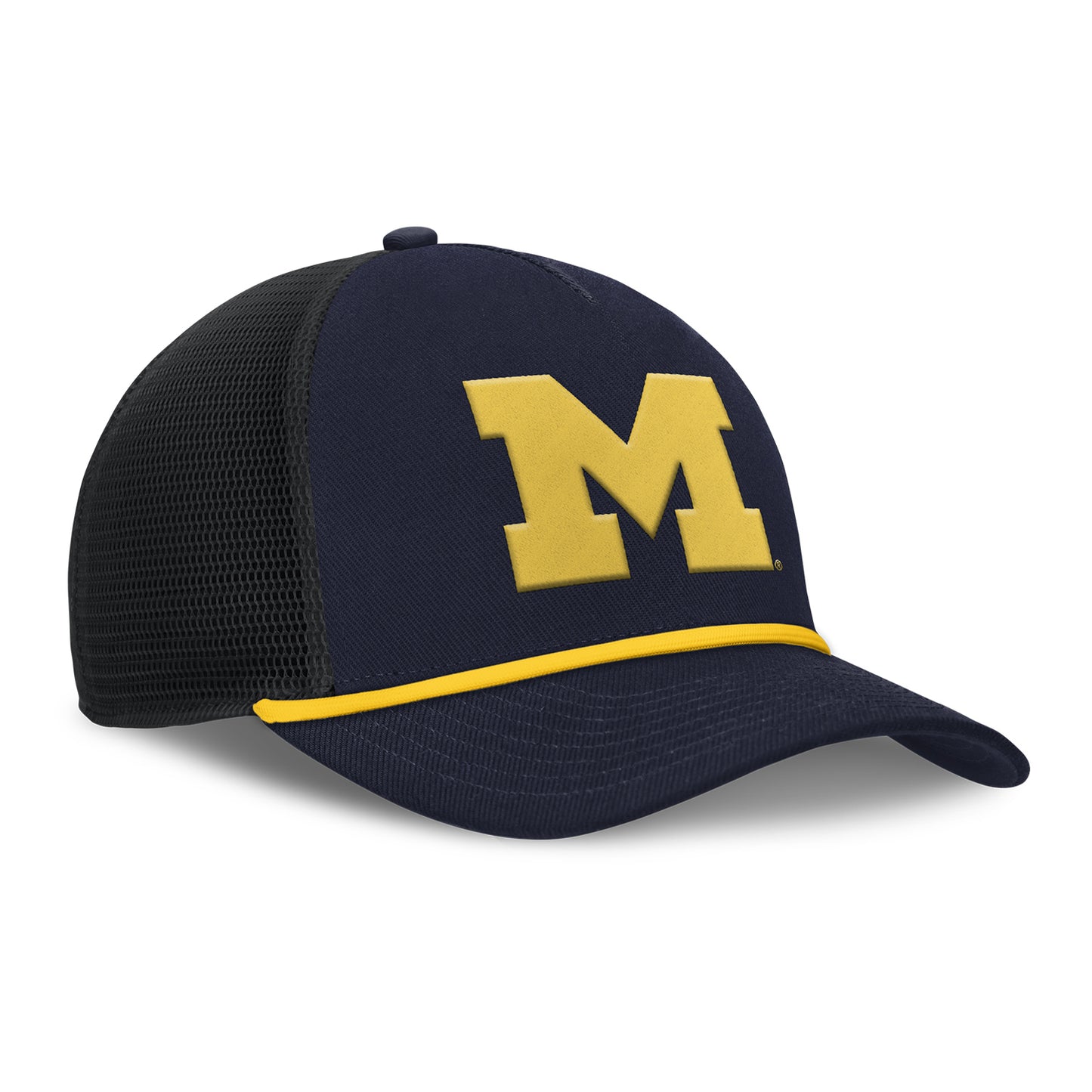 Michigan Wolverines Nike Jordan Navy Rise Trucker Primetime Hat - Front Right View