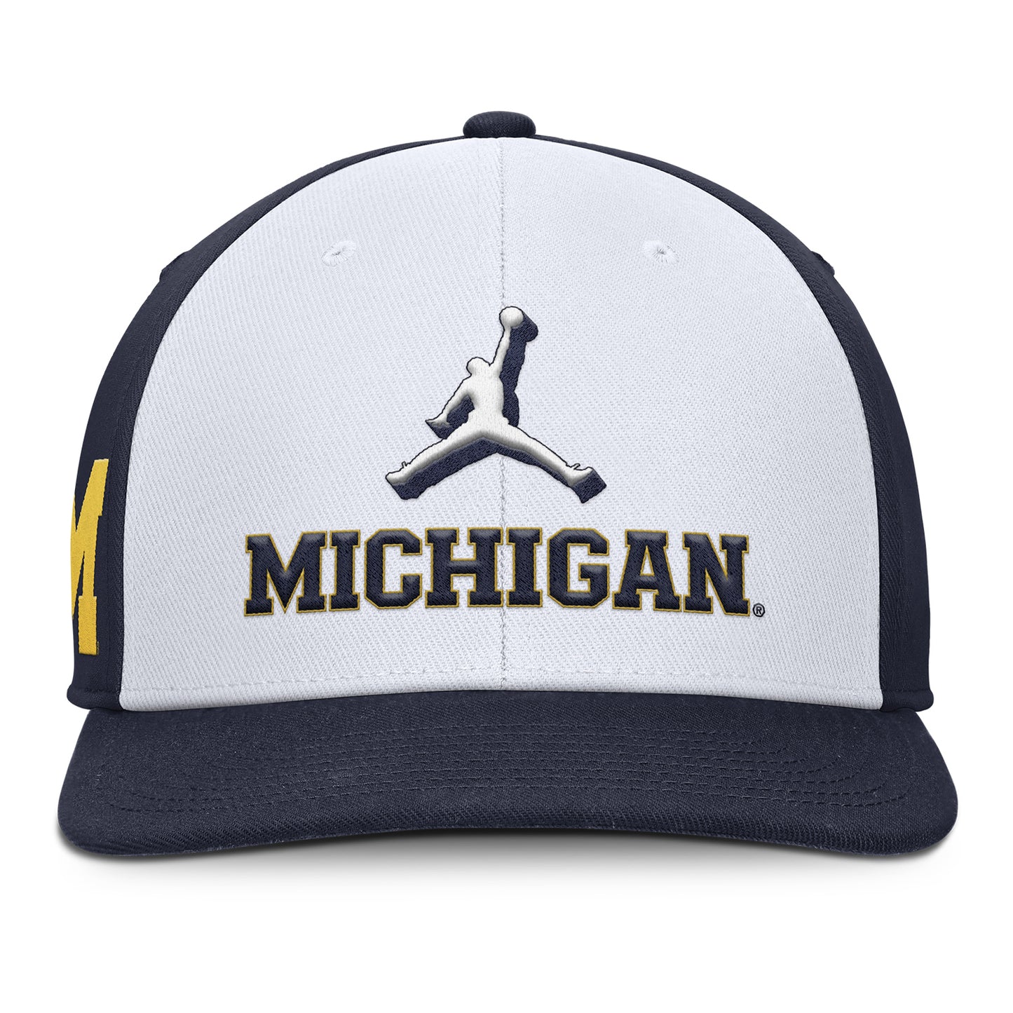 Michigan Wolverines White and Navy Snapback Pro Primetime Hat - Front View