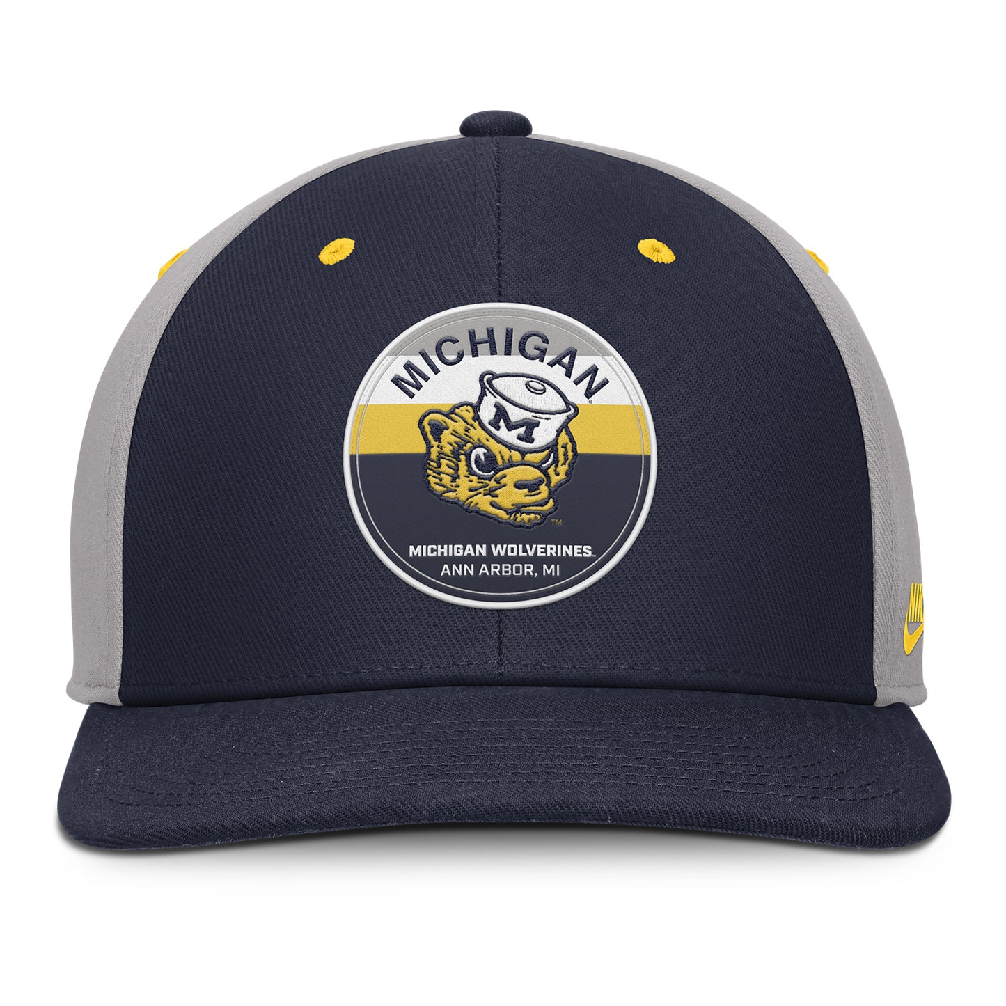Michigan Wolverines Nike Navy and Grey Snapback Pro Legacy Hat - Front View