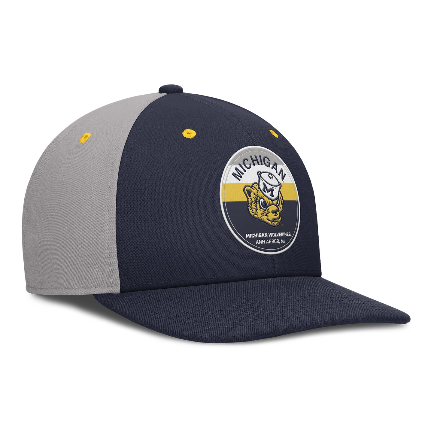 Michigan Wolverines Nike Navy and Grey Snapback Pro Legacy Hat - Front Right View