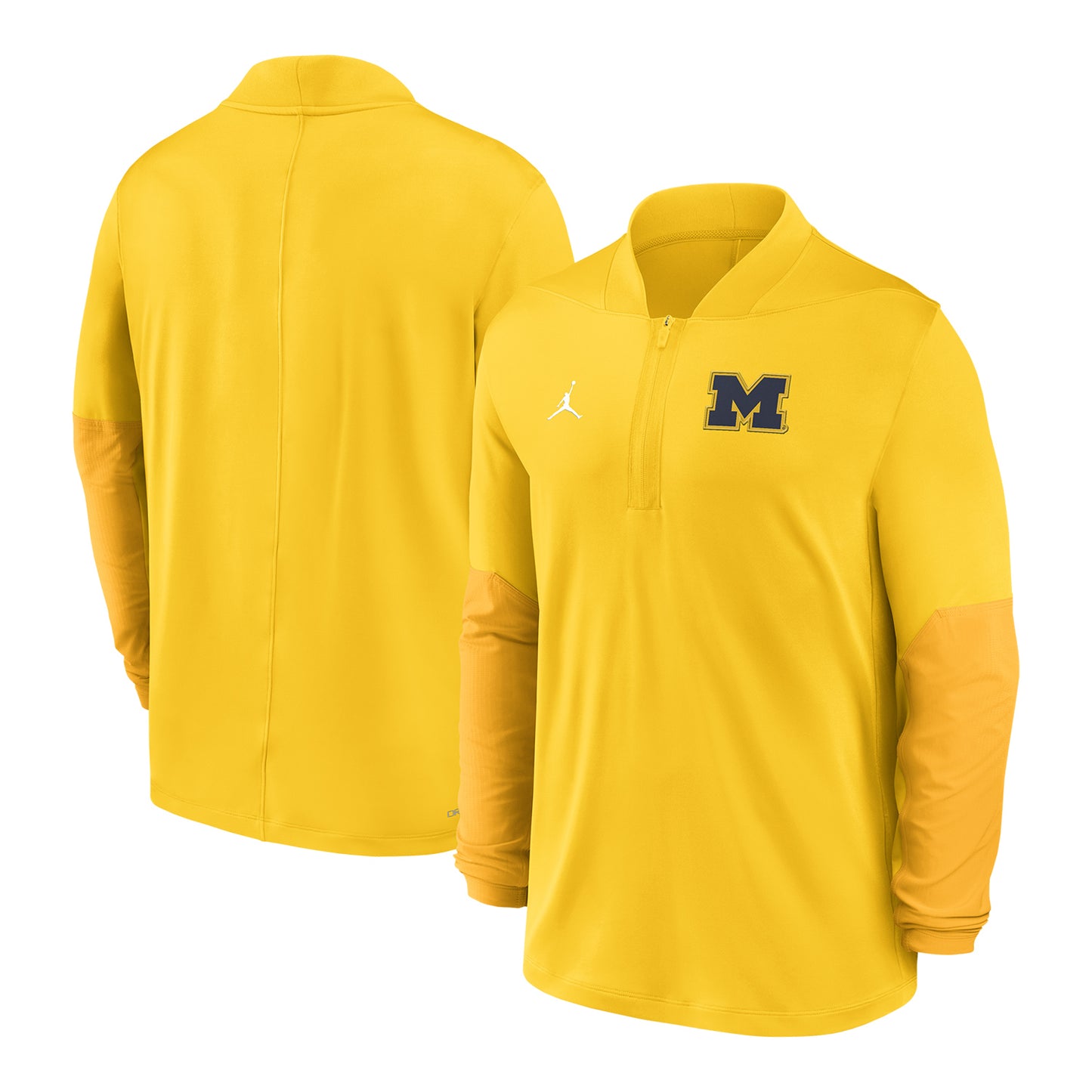 Michigan Wolverines Jordan Maize Half-Zip Midweight Jacket In Yellow - Front & Back View