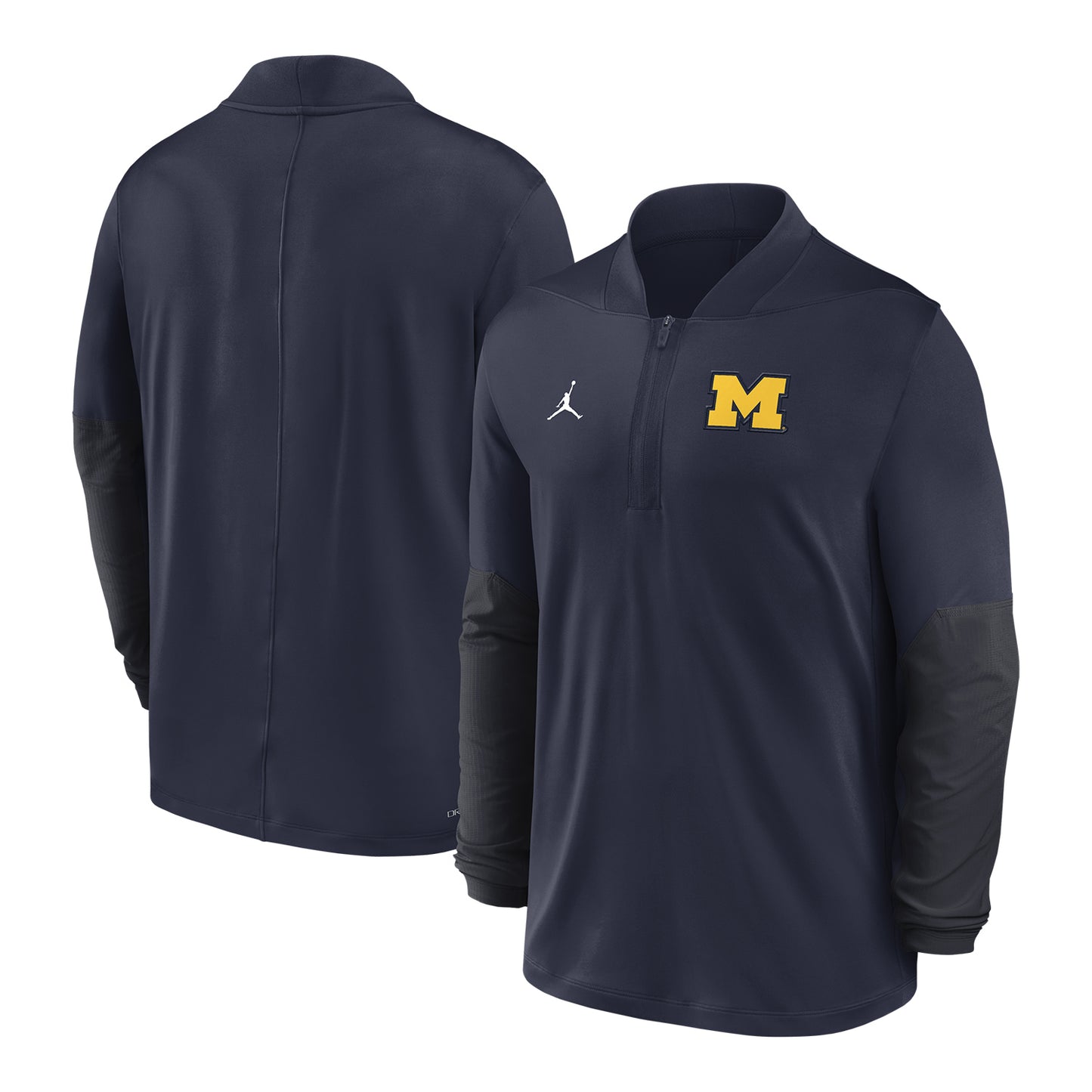 Michigan Wolverines Jordan Navy Half-Zip Midweight Jacket - Front & Back View
