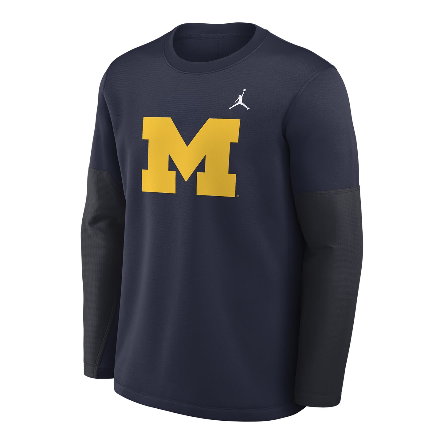 Michigan Wolverines Jordan Navy Midweight Coaches Crewneck Jacket In Navy - Front View