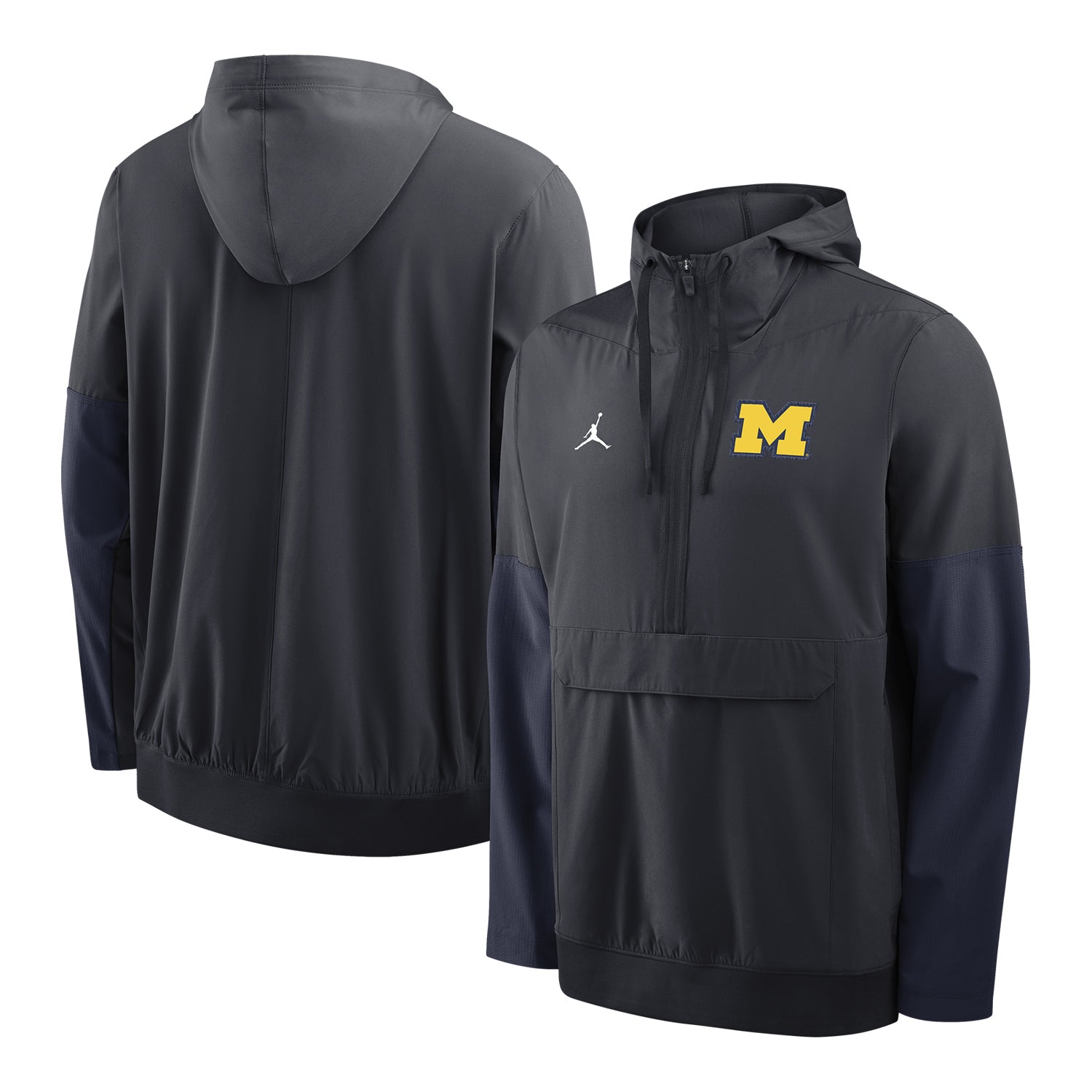Michigan Wolverines Nike Jordan Navy Hooded Anorak Windbreaker Jacket - Front & Back View